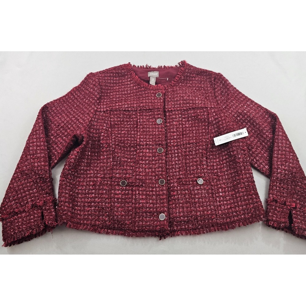 Chico's Tuscan Tweed Shimmer Fray Jacket Red Blazer Sz 3 570399530
